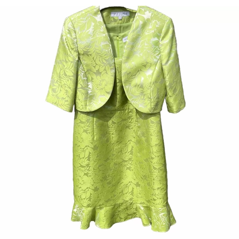 Nipon Textured Dress & Open Front Blazer 2 Piece Set Chartreuse Regal Romantic